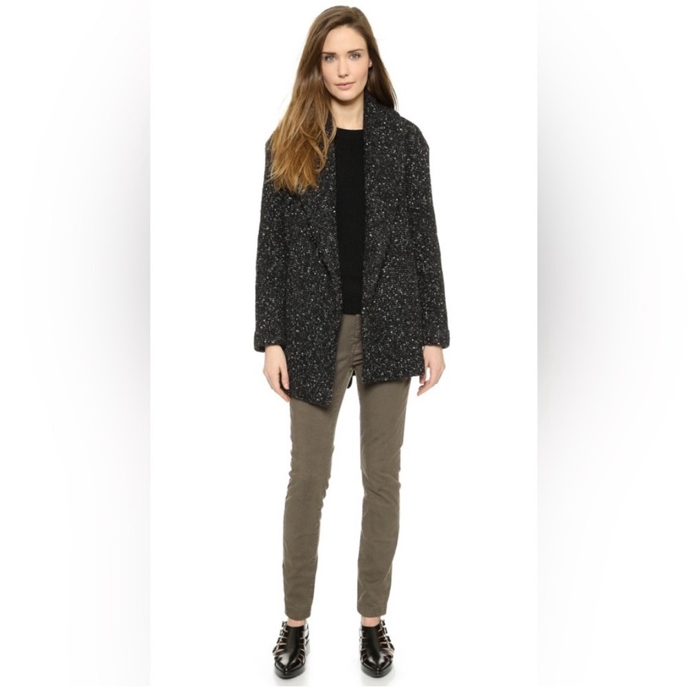 Club Monaco Coryn Black White Tweed Style Wrap Waist Tie Coat.size S. EUC